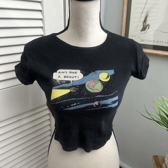 REFORMATION Cropped T-Shirt Womens Small Outer Space Graphic Cartoon Baby Tee - Picture 1 of 9